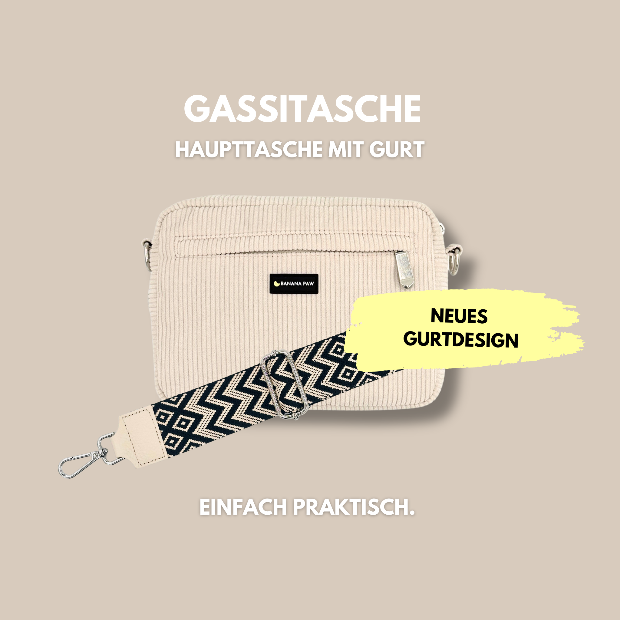 Gassitasche - Cord - Haupttasche mit Gurt gemustert