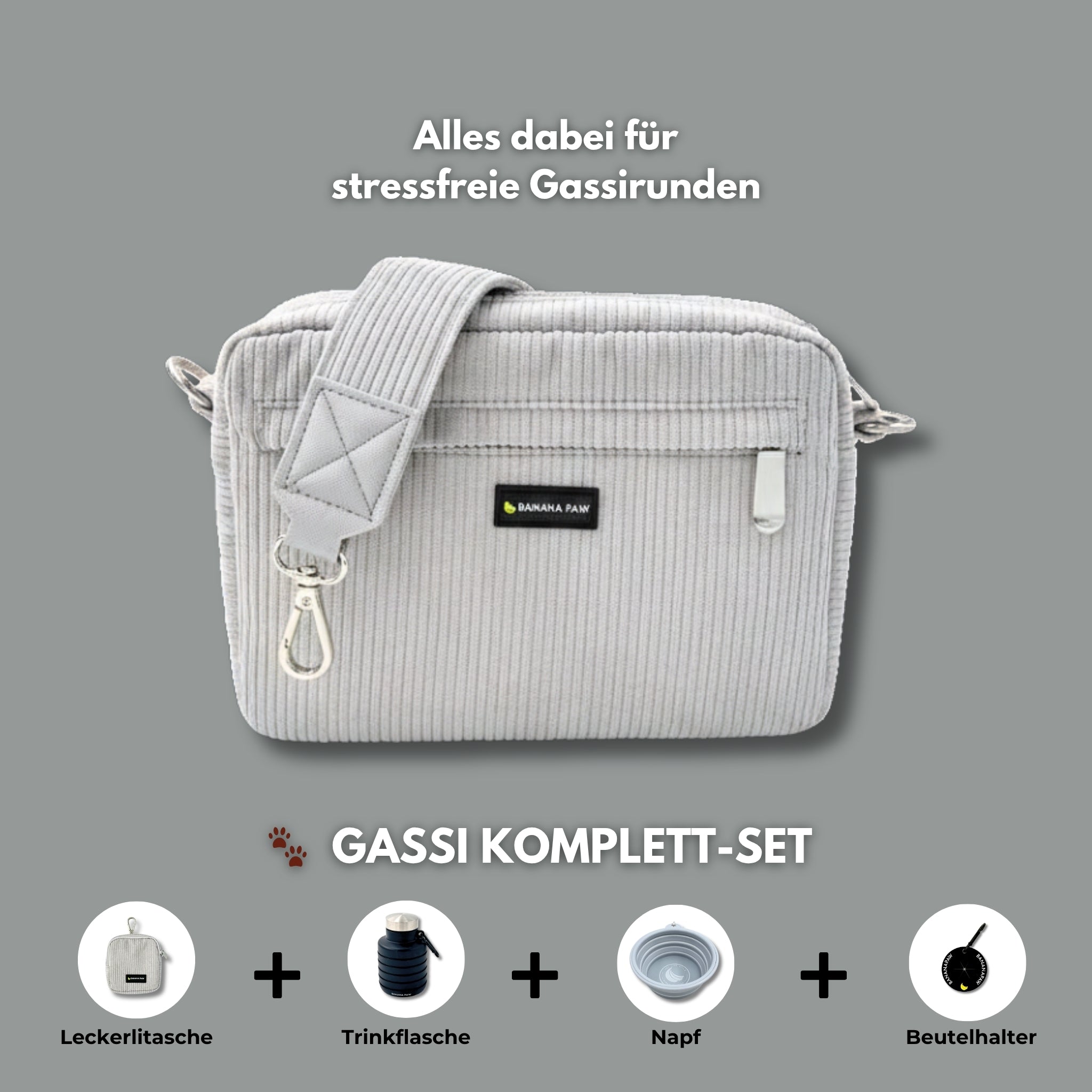 Gassi Komplett-Set · Cord · Silver Dawn