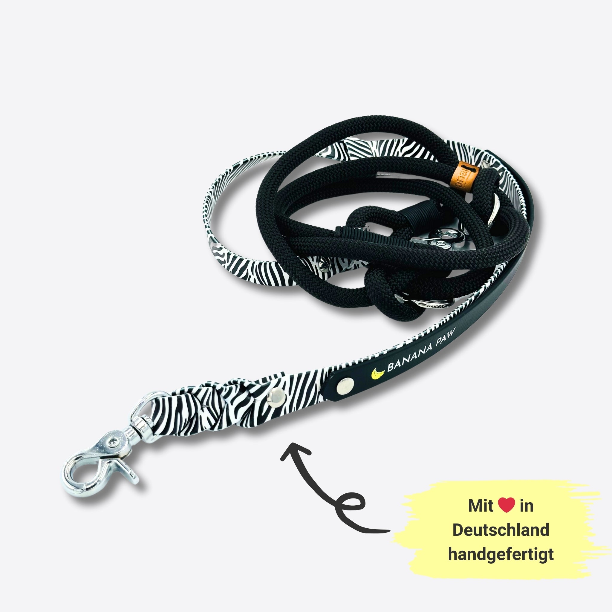 Leine - Zebra - BioThane® mit Premiumtau für kleine Hunde (bis 8kg)