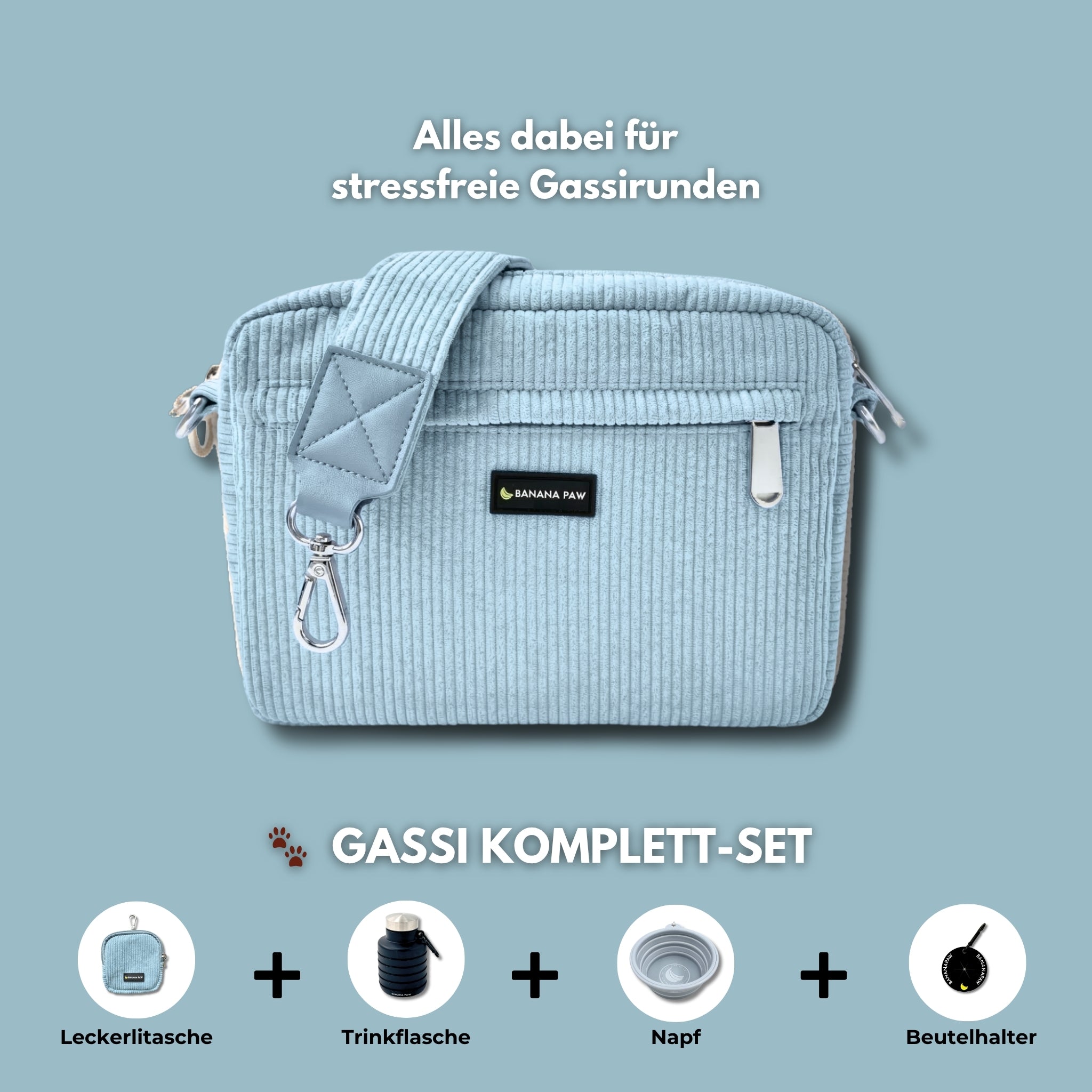 Gassi Komplett-Set · Cord · Soft Sky