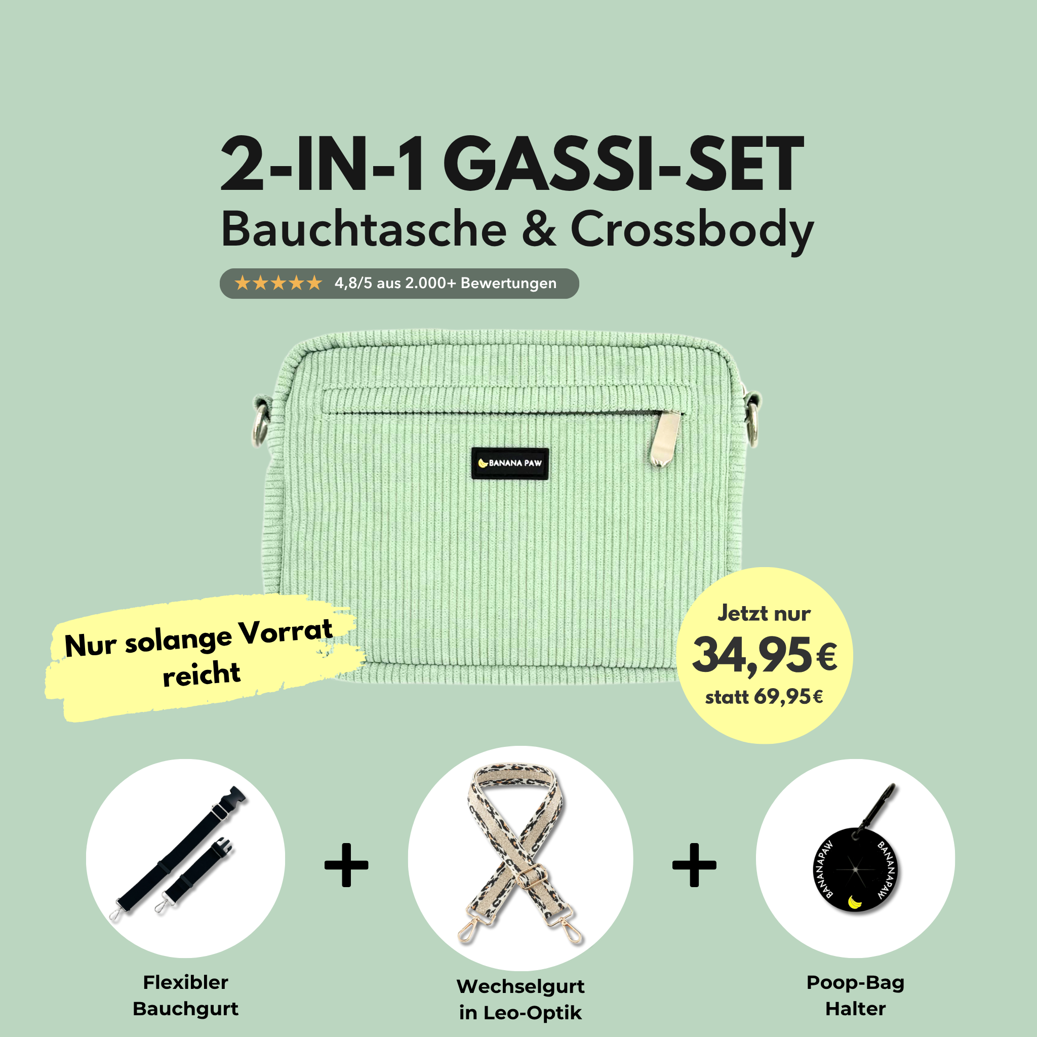 2-in-1 Gassi-Set als Bauchtasche & Crossbody in Mint Bliss