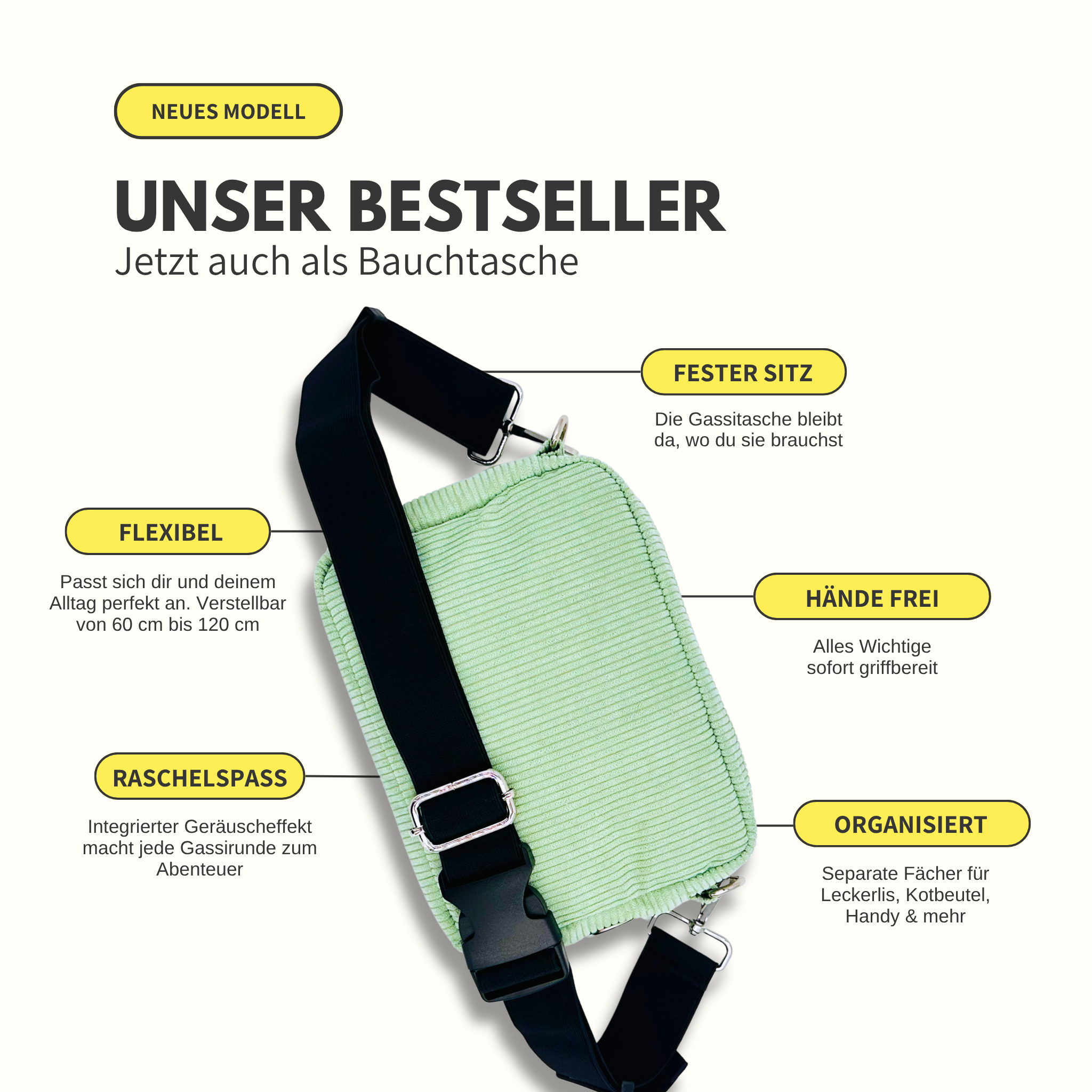 2-in-1 Gassi-Set als Bauchtasche & Crossbody in Mint Bliss