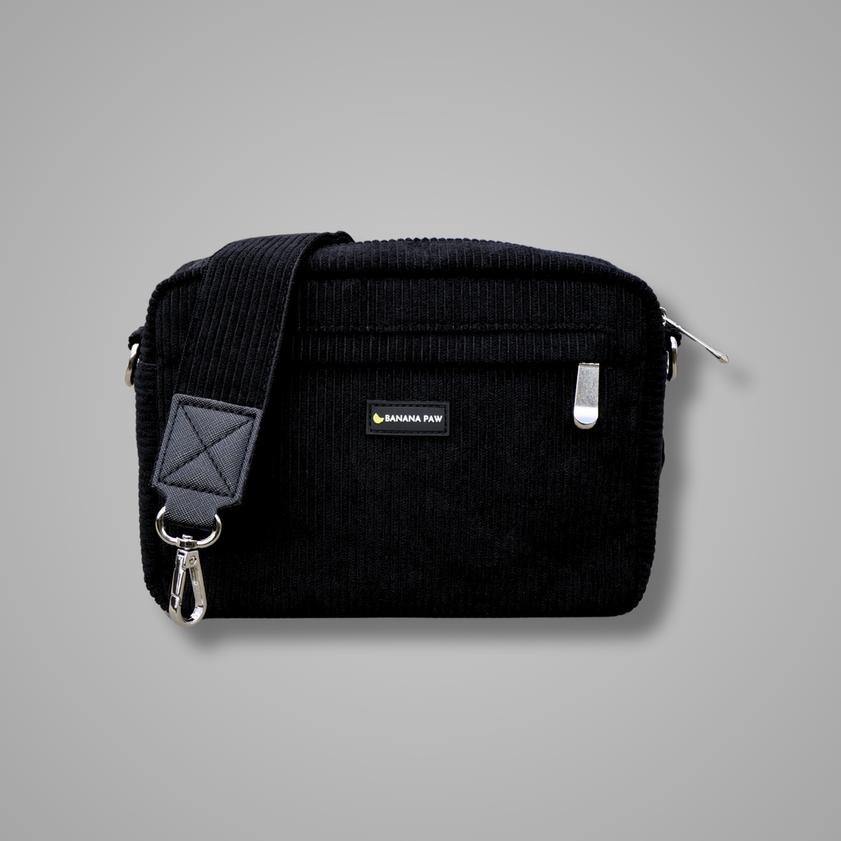 Gassitasche St. Tropez aus Cord in Black Beauty mit Gurt und Karabiner