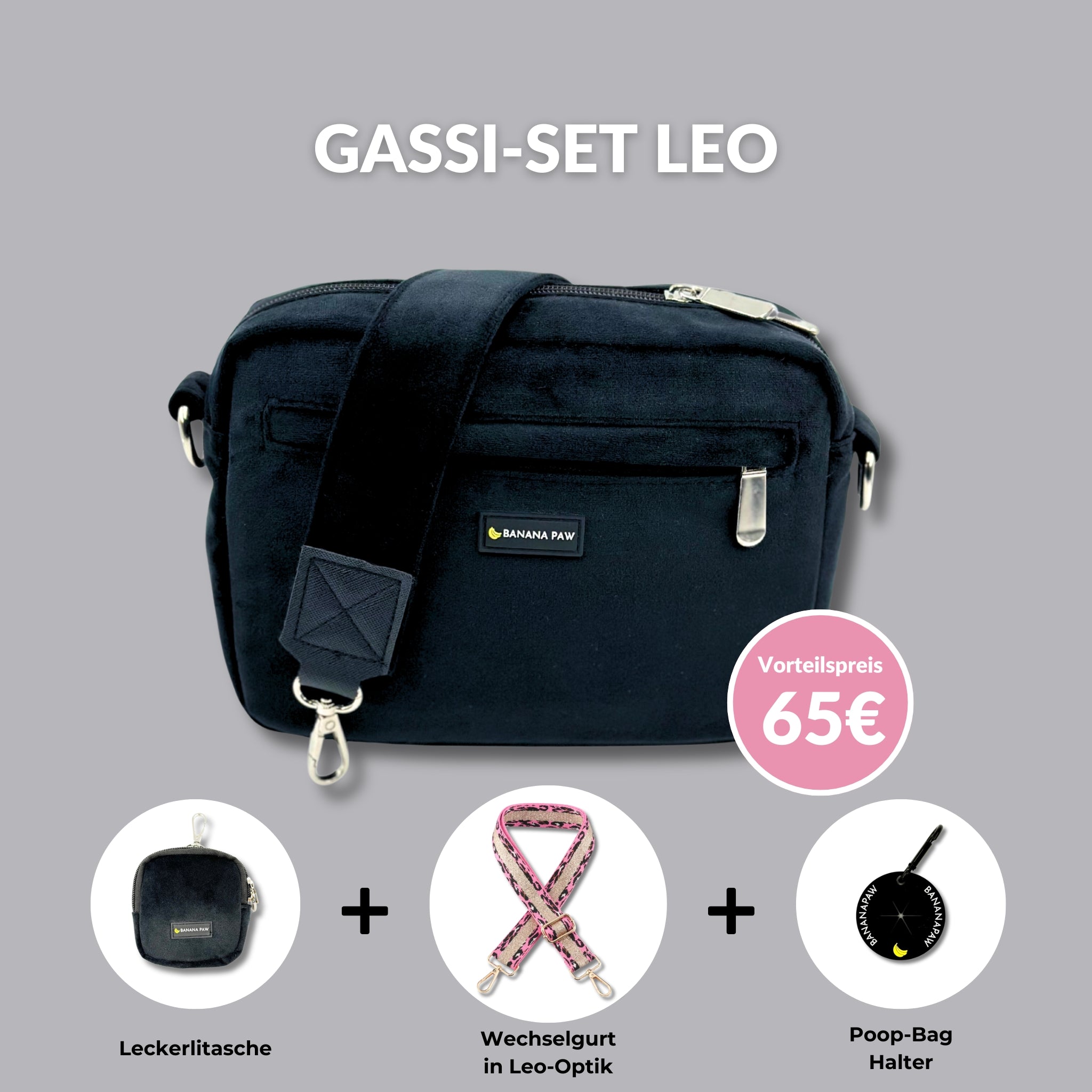 GASSI-SET LEO - Samt - mit Wechselgurt