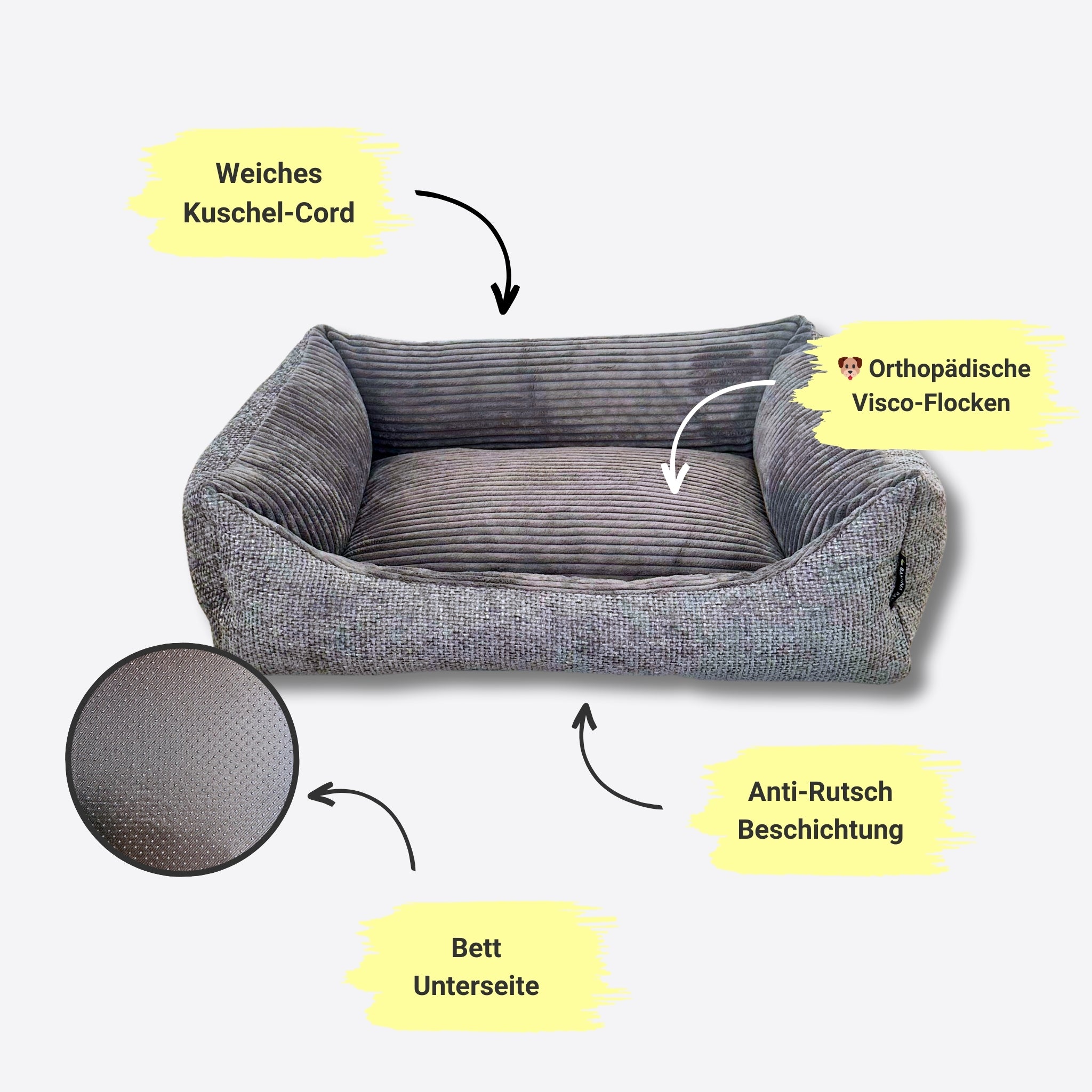 Orthopädisches Hundebett Miami – Traumhafter Komfort & stylisches Design (Grau)