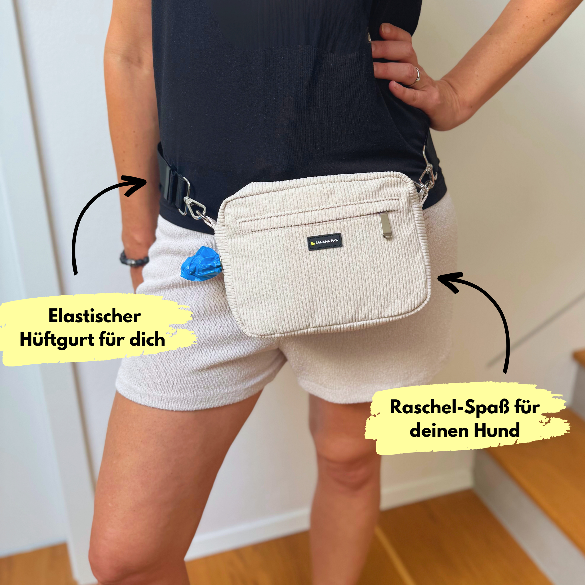 2-in-1 Gassi-Set als Bauchtasche & Crossbody - Creme Deluxe