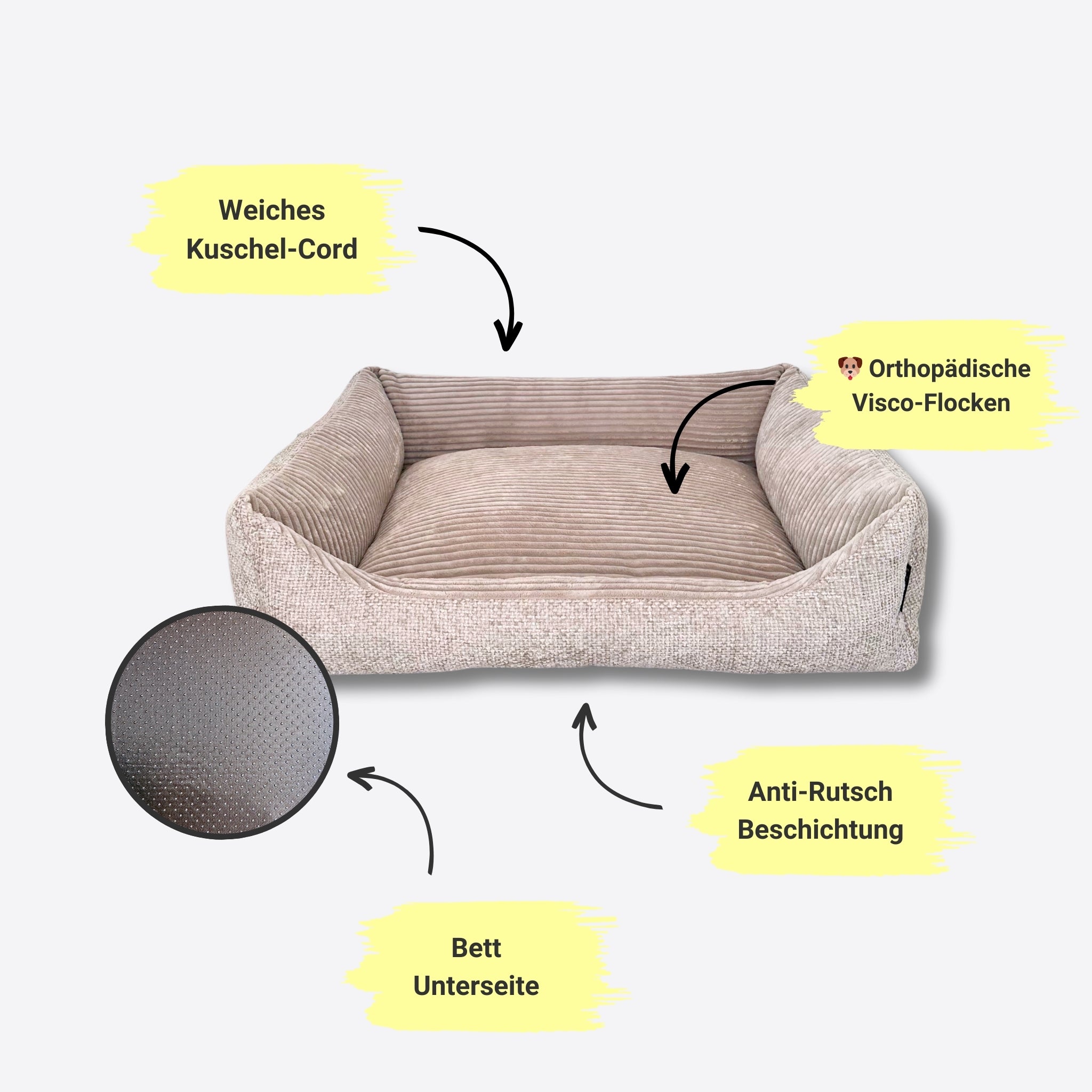 Orthopädisches Hundebett Miami – Traumhafter Komfort & stylisches Design (Beige)