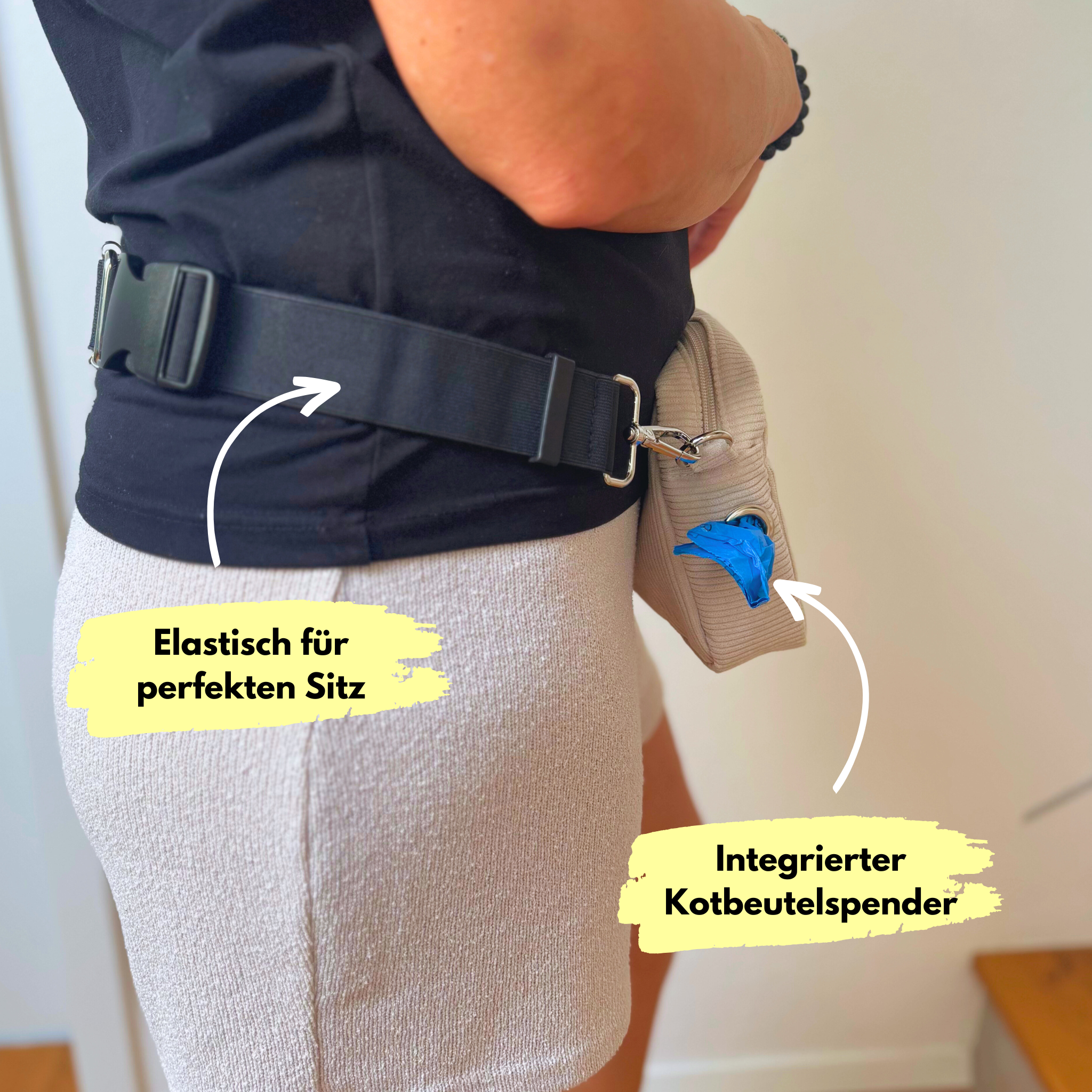 2-in-1 Gassi-Set als Bauchtasche & Crossbody - Creme Deluxe