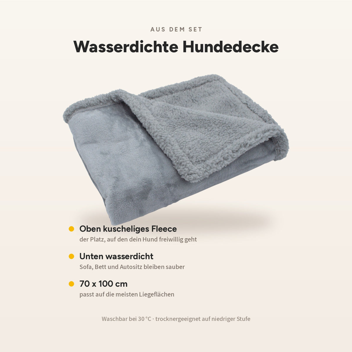 Wasserdichte Hundedecke, 70 x 100 cm, oben kuscheliges Fleece, unten wasserdicht