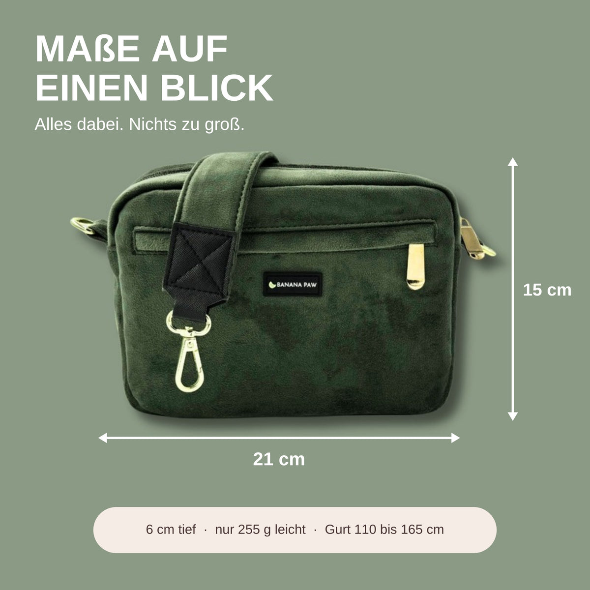 Gassitasche St. Tropez Samt Forest Glow: Maße 21 x 15 x 6 cm