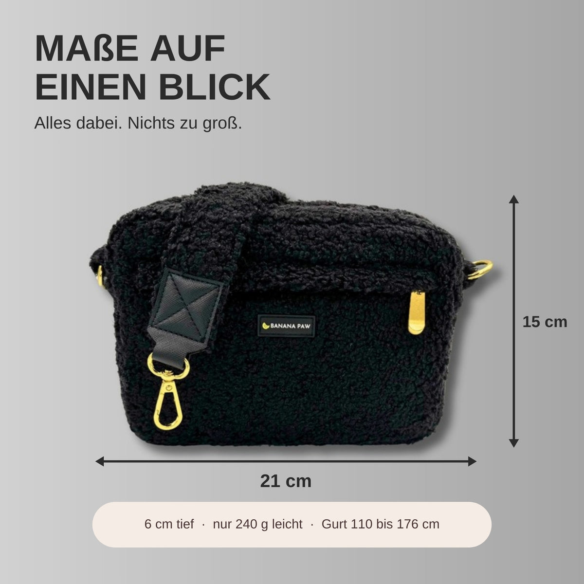 Gassitasche St. Tropez Teddy Obsidian Black: Maße 21 x 15 x 6 cm